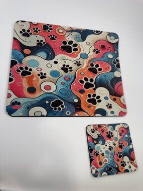 NEW! Groovy Paw Print Mouse Pad & Coaster Set